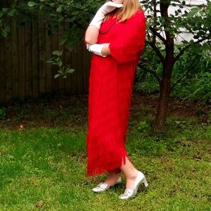 Vintage Nightworks 1970s Red Fringe Flapper Dress
